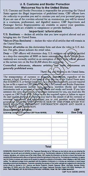 Customs Form Back